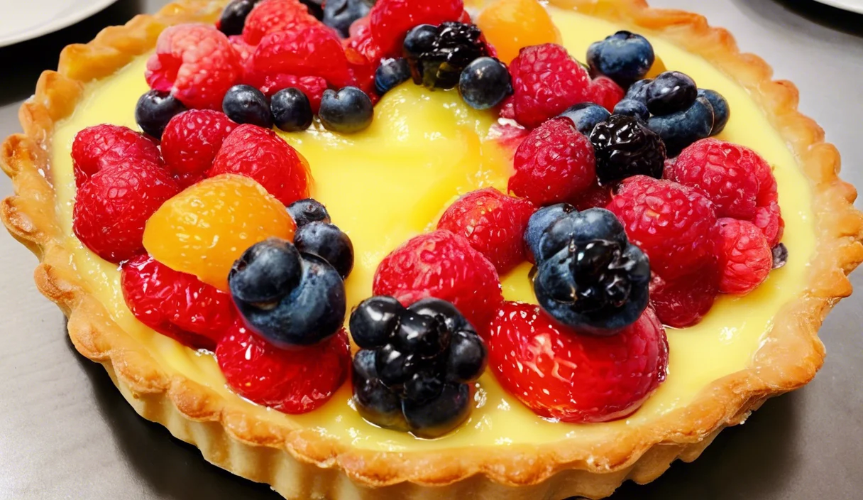A delicious plate of Fruit Tart with Custard