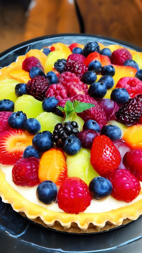 Close-up of delicious Fruit Tart with Custard