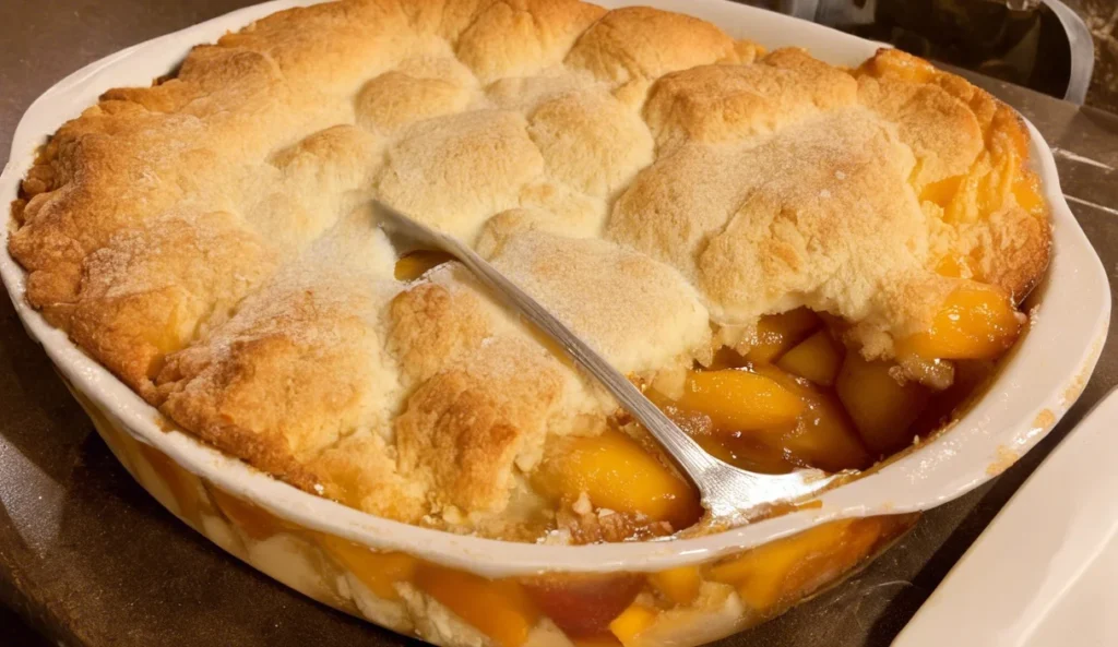 A delicious plate of Peach Cobbler