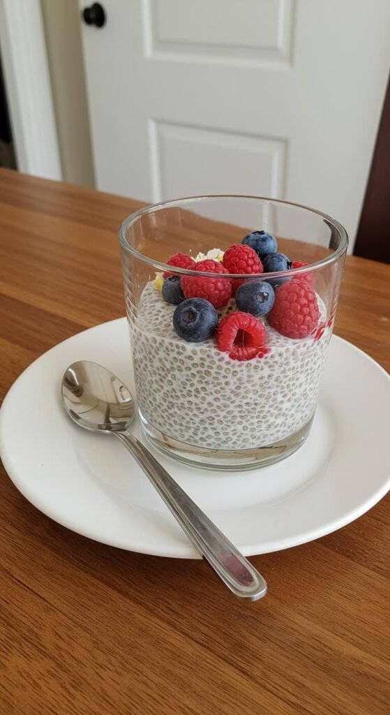 Plate of Delicious Homemade Chia Pudding with Berries Recipe!