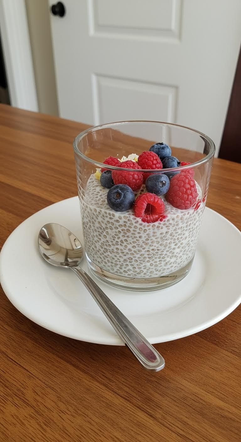 Plate of Delicious Homemade Chia Pudding with Berries Recipe!