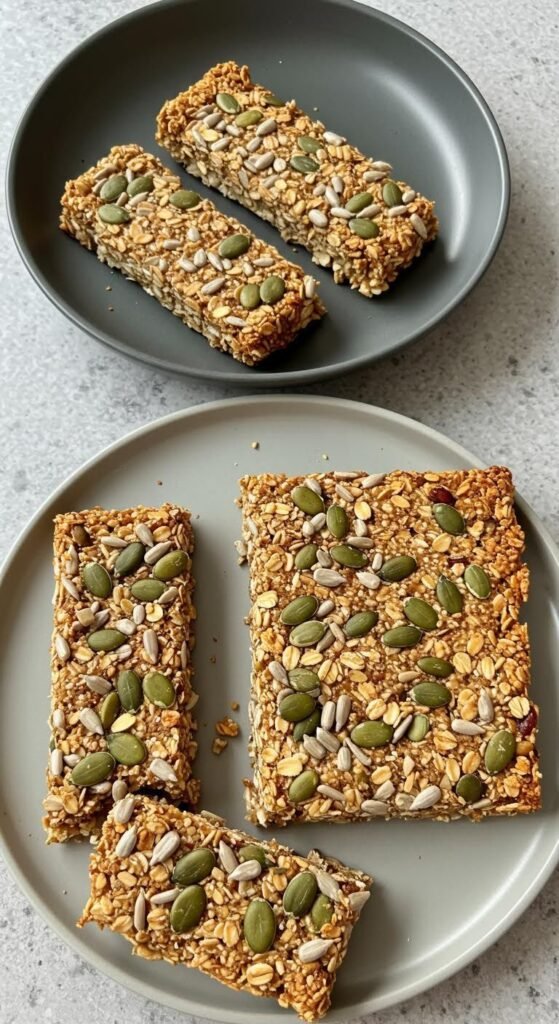 Plate of Delicious Sun-Kissed Seed & Oat Bars: A Nut-Free Muesli Bar Delight Recipe You'll Love!