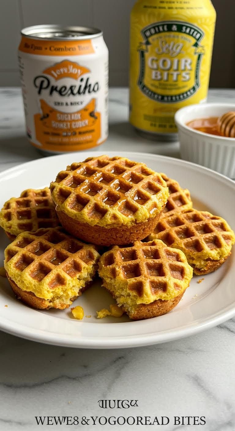 Preparation of Sweet & Smoky Cornbread Waffle Bites with Smoked Gouda & Honey Recipe!