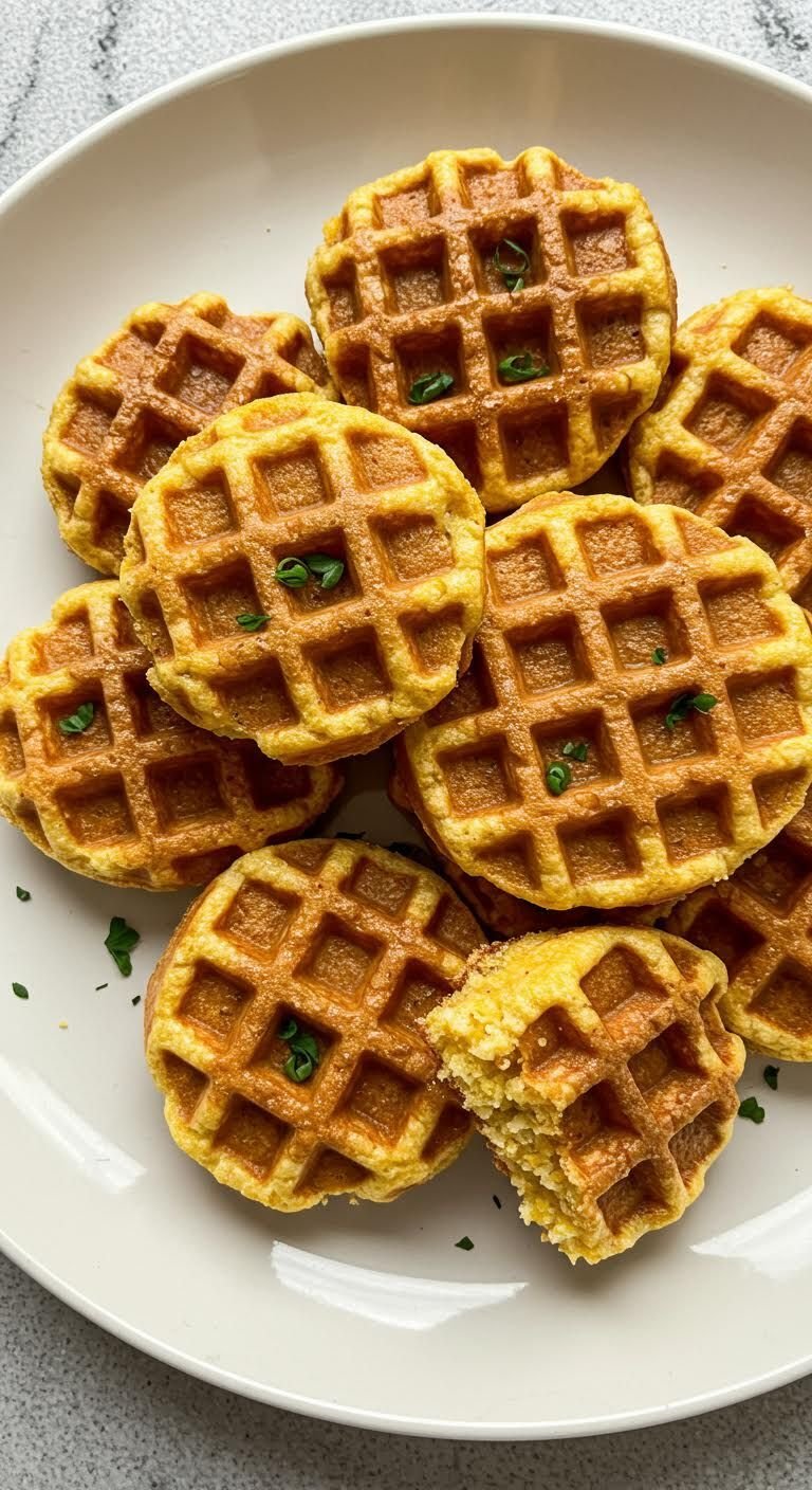 Plate of Sweet & Smoky Cornbread Waffle Bites with Smoked Gouda & Honey Recipe!