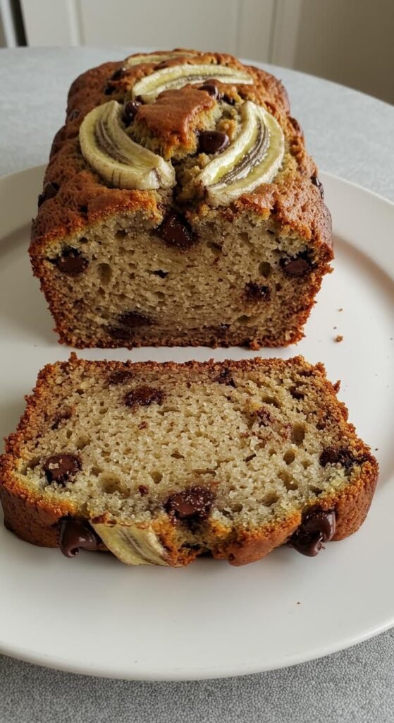 Plate of Moist & Delicious Chocolate Chip Banana Bread Recipe