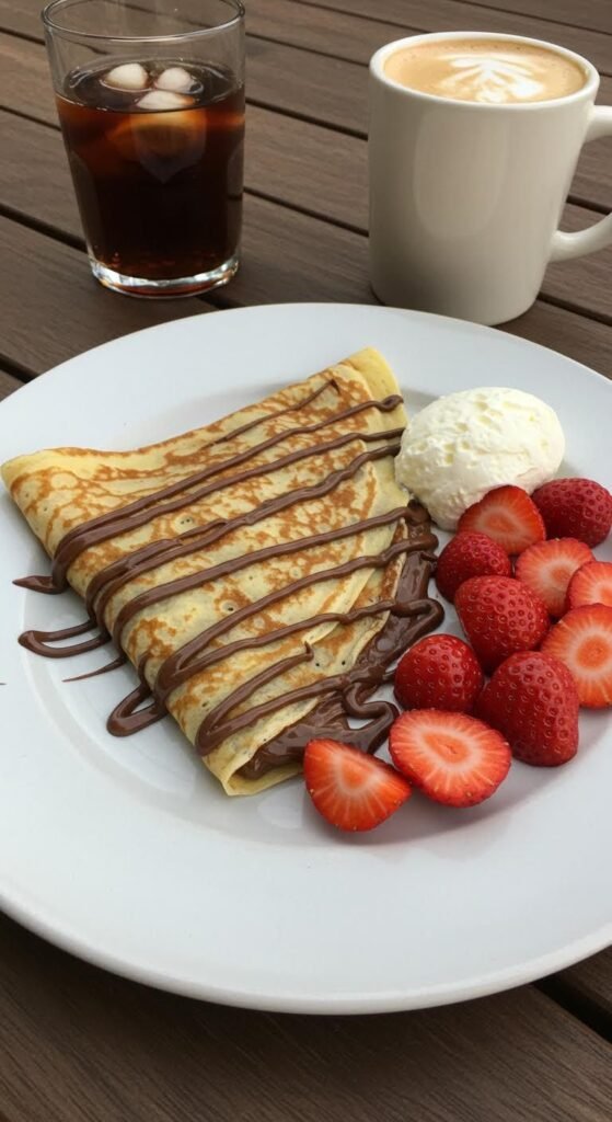 Plate of Sweet Crepes with Nutella & Strawberry Bliss!