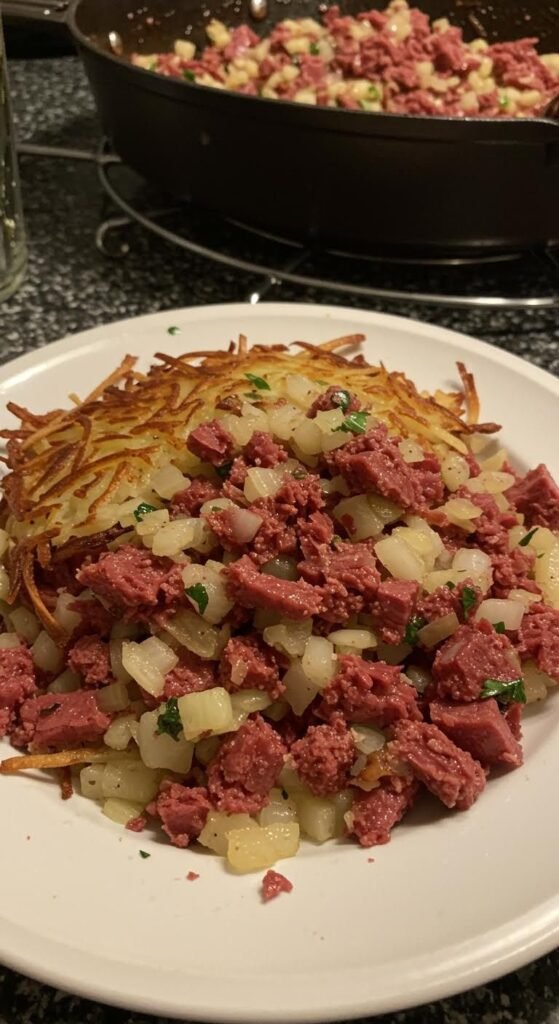 Plate of Crave-Worthy Corned Beef Hash Recipe for Cozy Nights