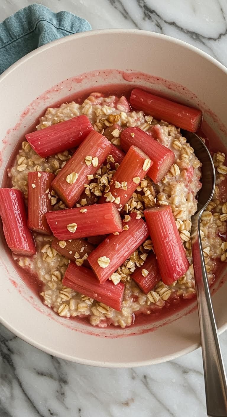 Preparation of Spring's Sweet Awakening: Rhubarb Oatmeal Bliss!