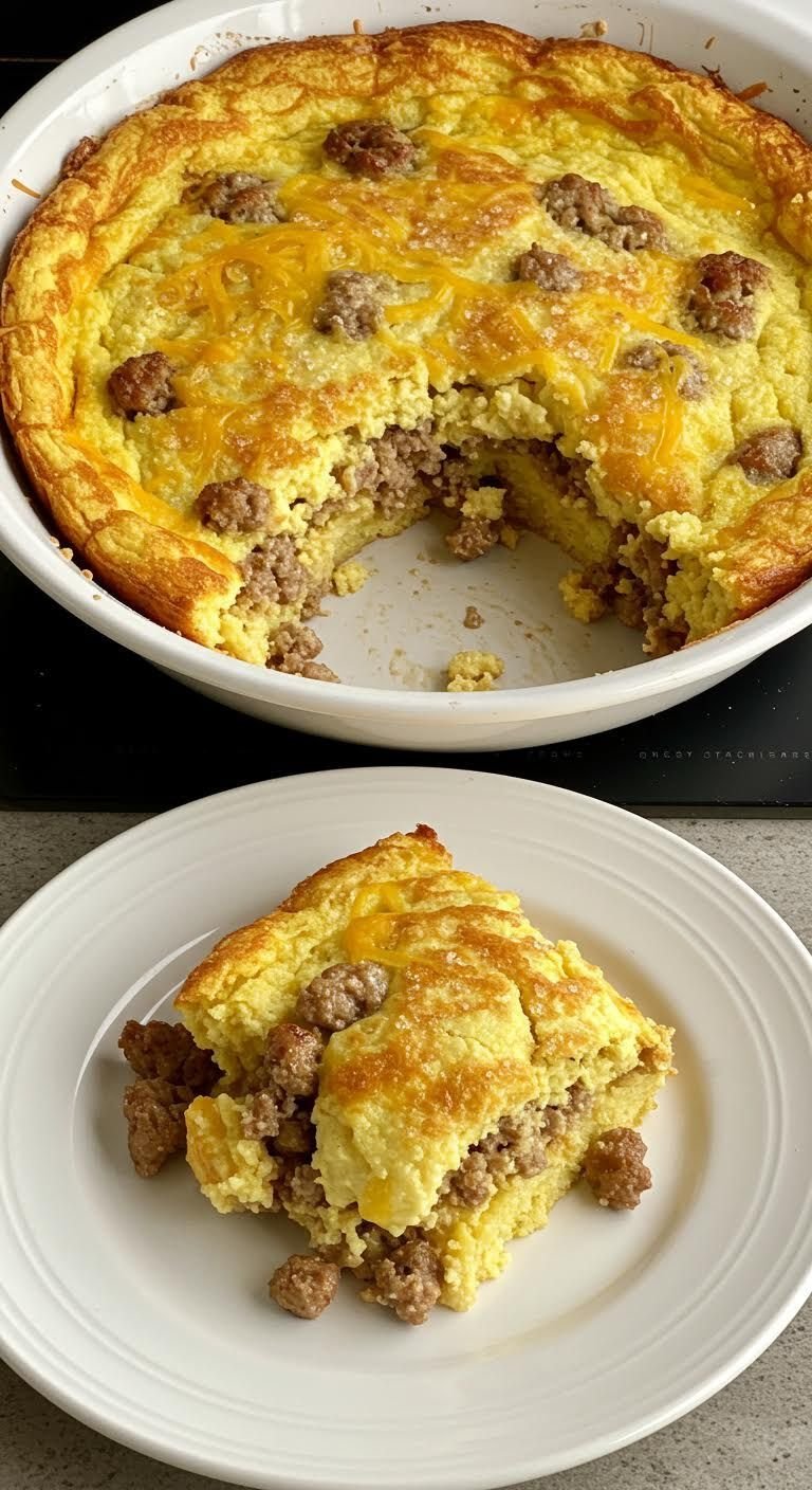 Plate of Fluffy Pancake Sausage Casserole Recipe!