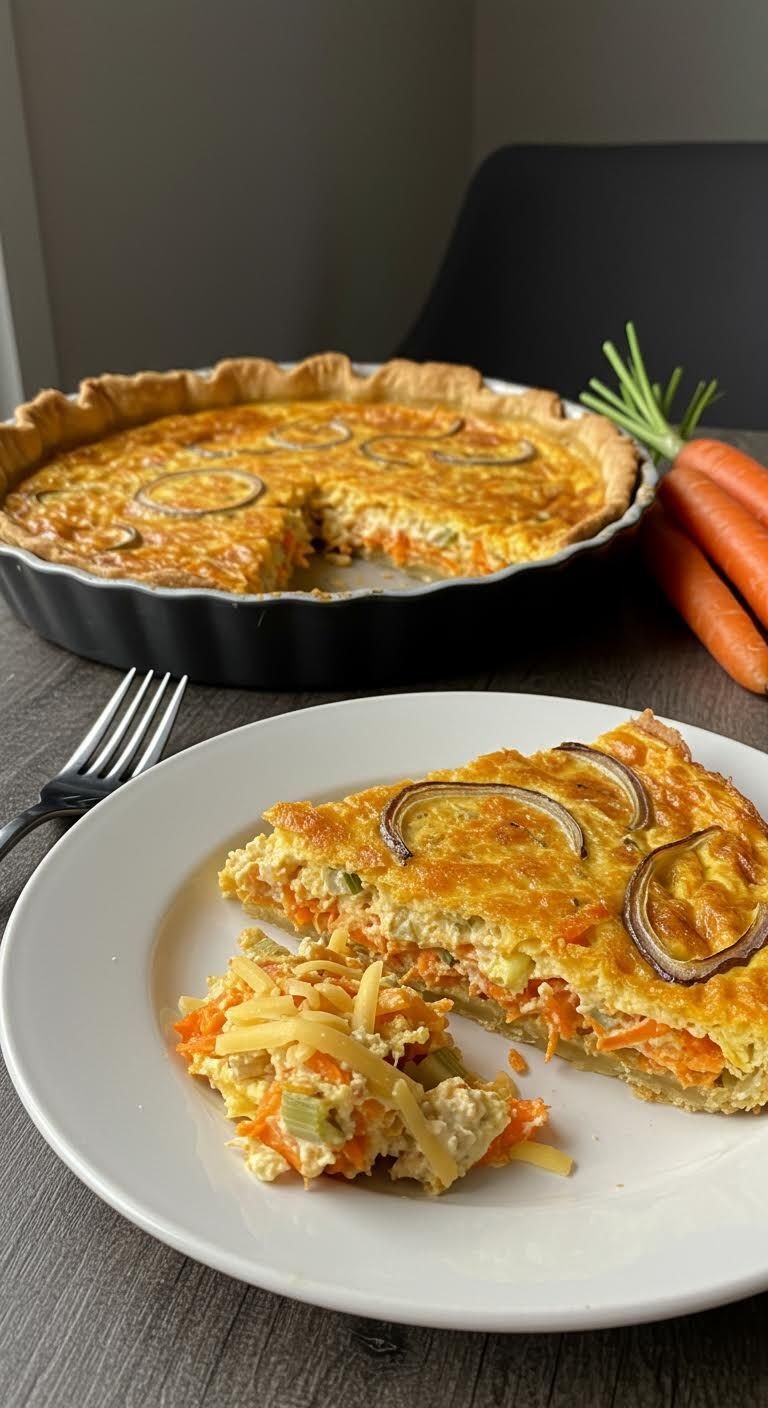 Plate of Delicious Savory Symphony: Carrot Quiche with Cheddar & Onions Recipe!